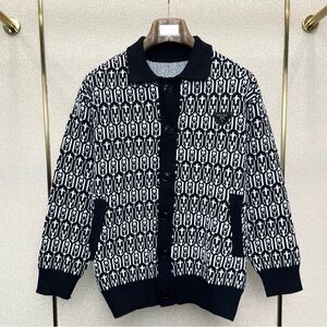Prada Black and White Patterned Zip Up Sweater